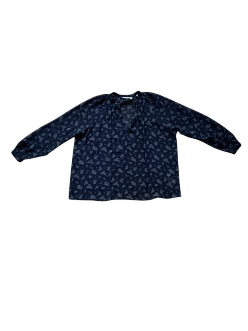 Vince Navy Floral Split Neck Long Sleeve Blouse Size S.